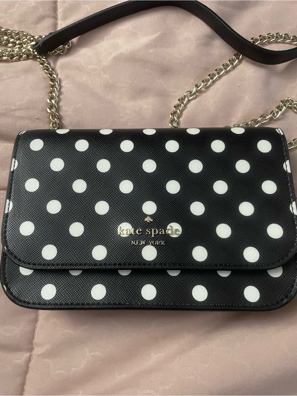 kate spade Black and White Polka Dot Crossbody with Gold Chain